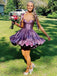 Elegant Purple Square Ruffles A-line Short Homecoming Dress with Tie Shoulder, HC382289