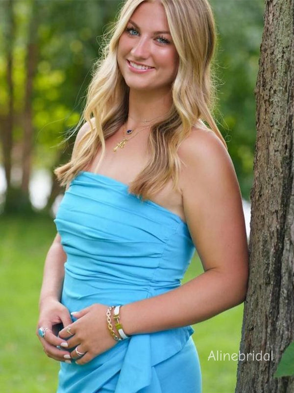 Elegant Strapless Ruffle Tiffany Blue Short Homecoming Dress, PD382265