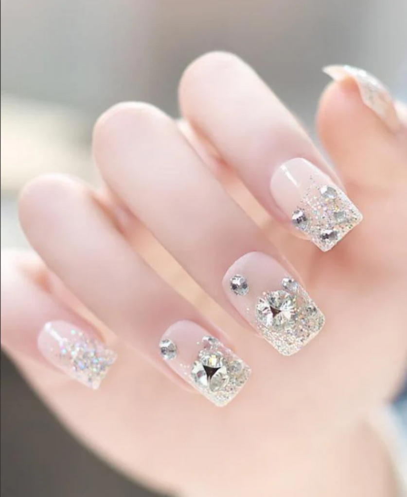 Zoom the image with the mouse    Rhinestone Fake Nails, False Nails Bling Wedding Press On Nails With Design For Women And Girls