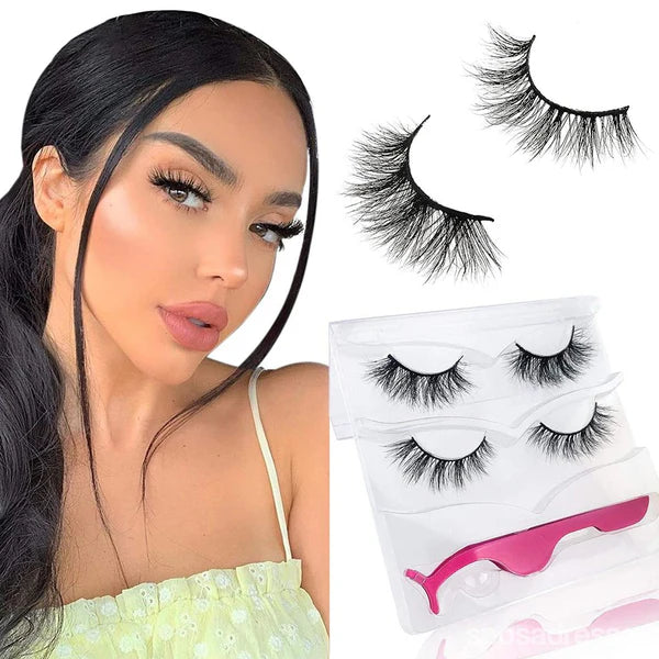 3D Mink Eyelashes, 2 Pairs Fake Eyelashes Natural Mink Lashes