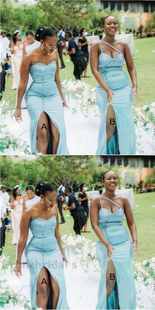Mismatched Blue Sweetheart Side Slit Mermaid Long Bridesmaid Dress, PD3182