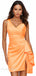 Elegant One Shoulder Pleated Ruffle Side Slit Orange Soft Satin Short Homecoming Dress, Prom Dress, PD382256