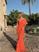 Elegant One Shoulder Burnt Orange Ruffle Mermaid Long Prom Dress, PD3635