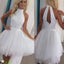 Short white beads sparkly open back off shoulder homecoming prom dress,BD0008