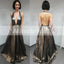 Sparkly Brown Halter Backless Deep V-neck A-line Popular Fashion Prom Dresses,PD00079