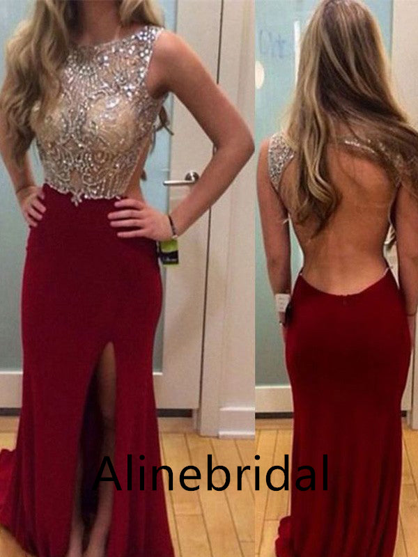 Sexy Strapless Sleeveless Side slit Mermaid Long Prom Dress, PD3562