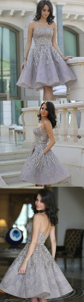 Popular Grey strapless Gorgeous A-line homecoming  dresses,BD00151