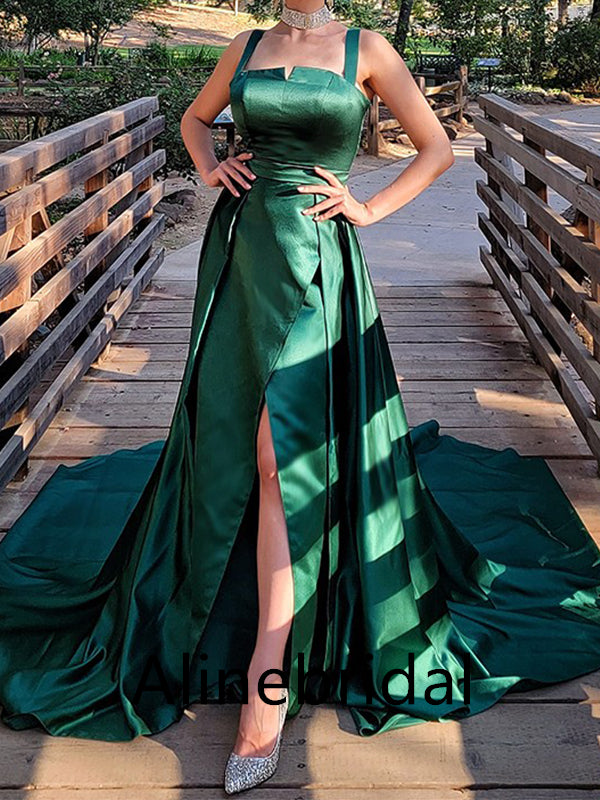 Elegant Square Sleeveless A-line Long Prom Dress, PD3553