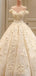 Charming Long A-line V-neck  Off Shoulder Three-dimensional Flower Appliques  Lace  Wedding Dress, AB1092