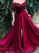 A-Line Off The Shoulder Burgundy Tulle Prom Dresses PD1128