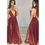 Long Custom Burgundy Spaghetti Straps Backless Sexy Evening Party Prom Gown Dresses.  PD0251