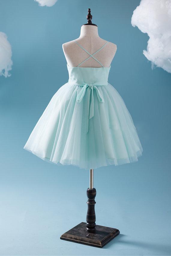 Cute Tiffany Blue Spaghetti Tulle Satin Flower Girl Dresses, Cheap Popular Little Girl Dresses, FG050