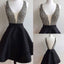 Short black mismatched open back sexy freshman homecoming prom dress,BD0050