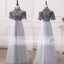 Elegant Halter Short Sleeve Grey Handmade Flower Top A-line  Prom Dresses,PD00073