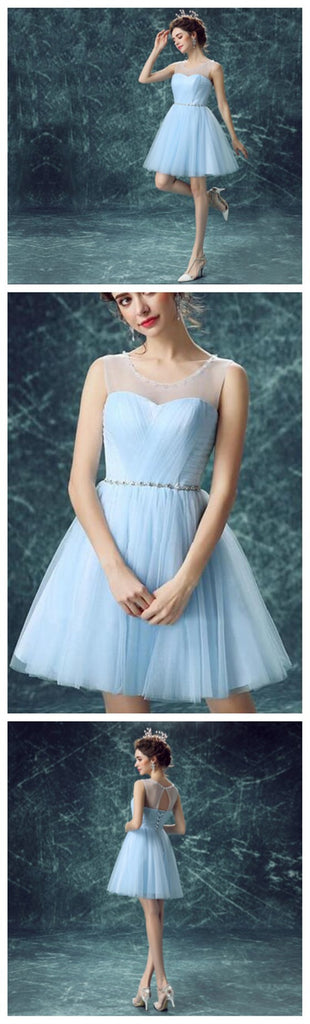 Light Blue Tulle Cute homecoming prom dresses, CM0017