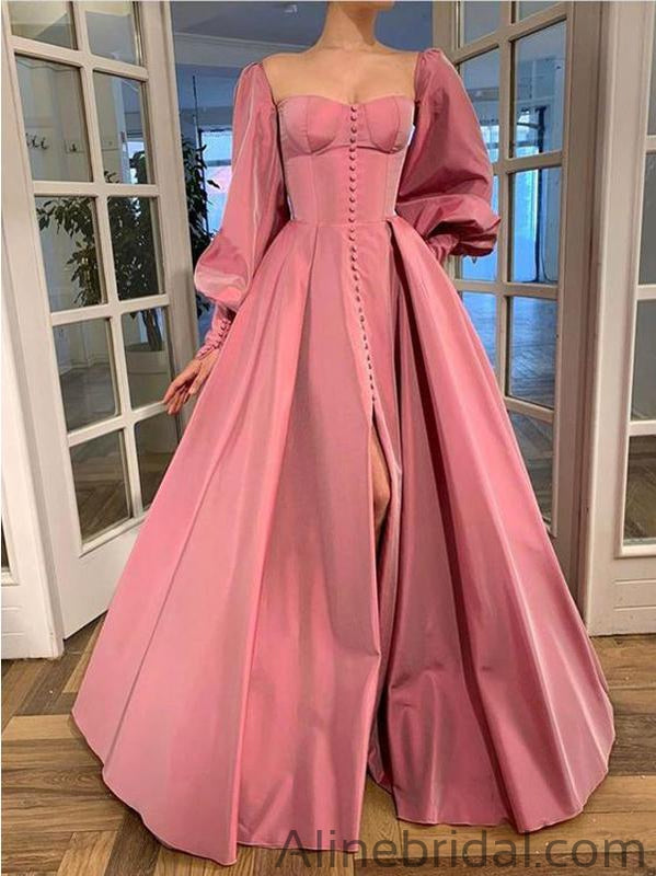 A-line Long Sleeves Modest Long Prom Dresses PD1033