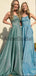 A-line Spahetti Staps Blue Green Stunning Sequin Cheap Prom Dresses PD1018