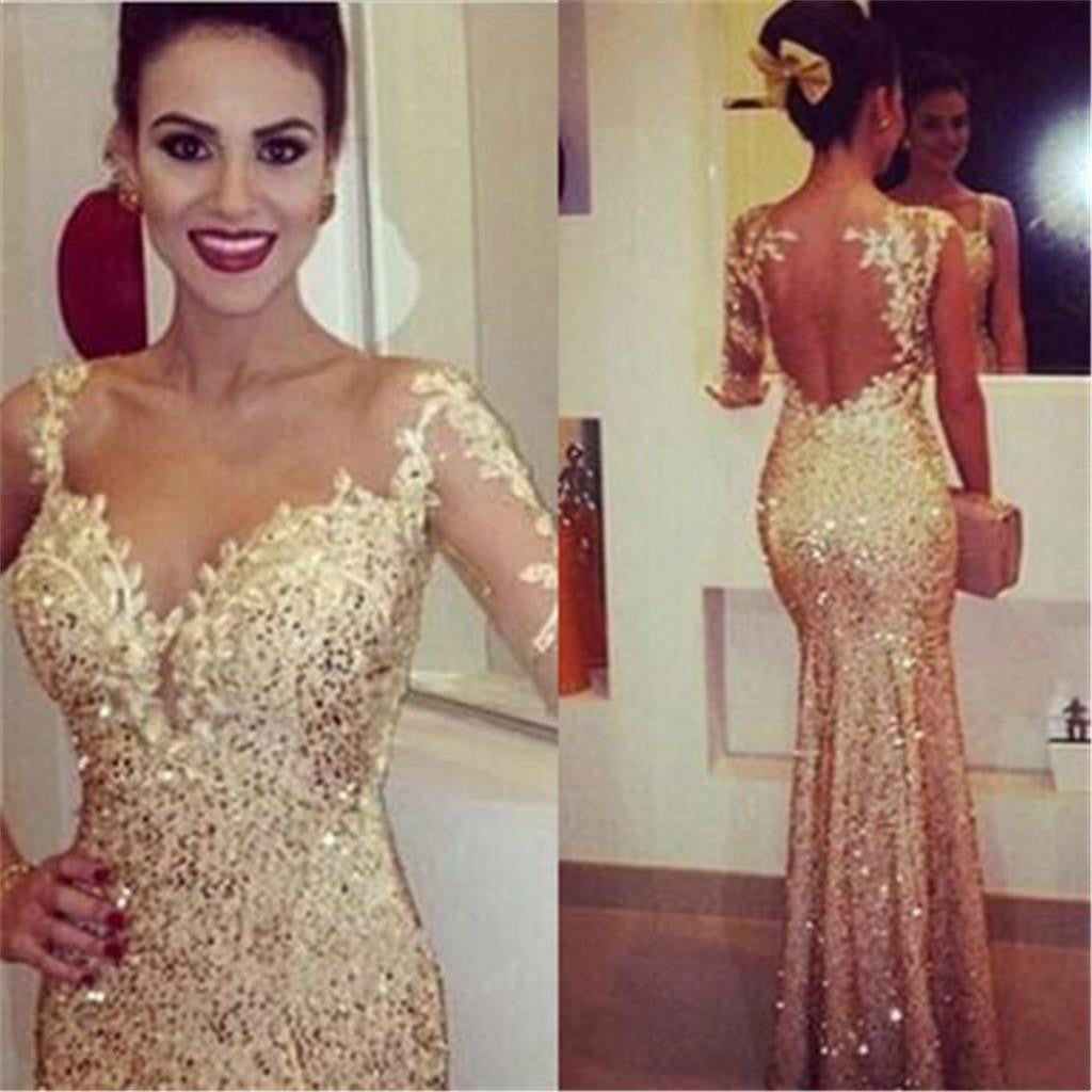 Long Gold Sexy Mermaid Elegant Cocktail Evening Party Prom Dresses Online,PD0178