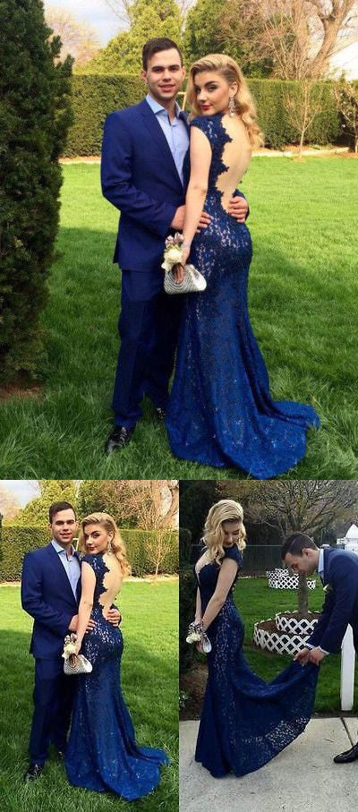 Royal Blue Backless Lace Formal Party Cocktail Sexy Prom Dresses Online,PD0196