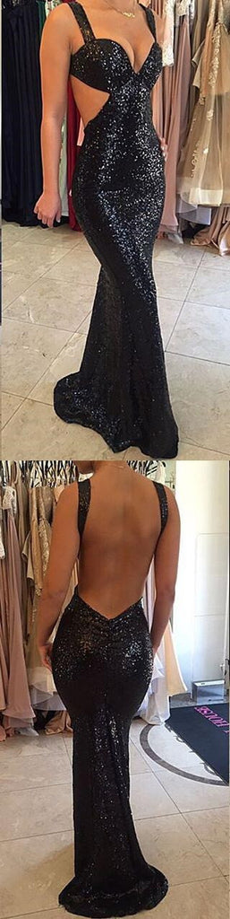 Long Black Sequined Sparkly Sexy Backless Evening Party Cocktail Prom Dresses Online,PD0200