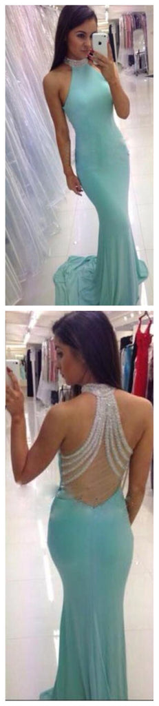 Popular High Neck Mermaid Tiffany Blue Elegant Evening Party Prom Dress ,PD0030