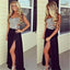 Silver Sleeveless Side Slit Black Evening Party Prom Dress,PD0047