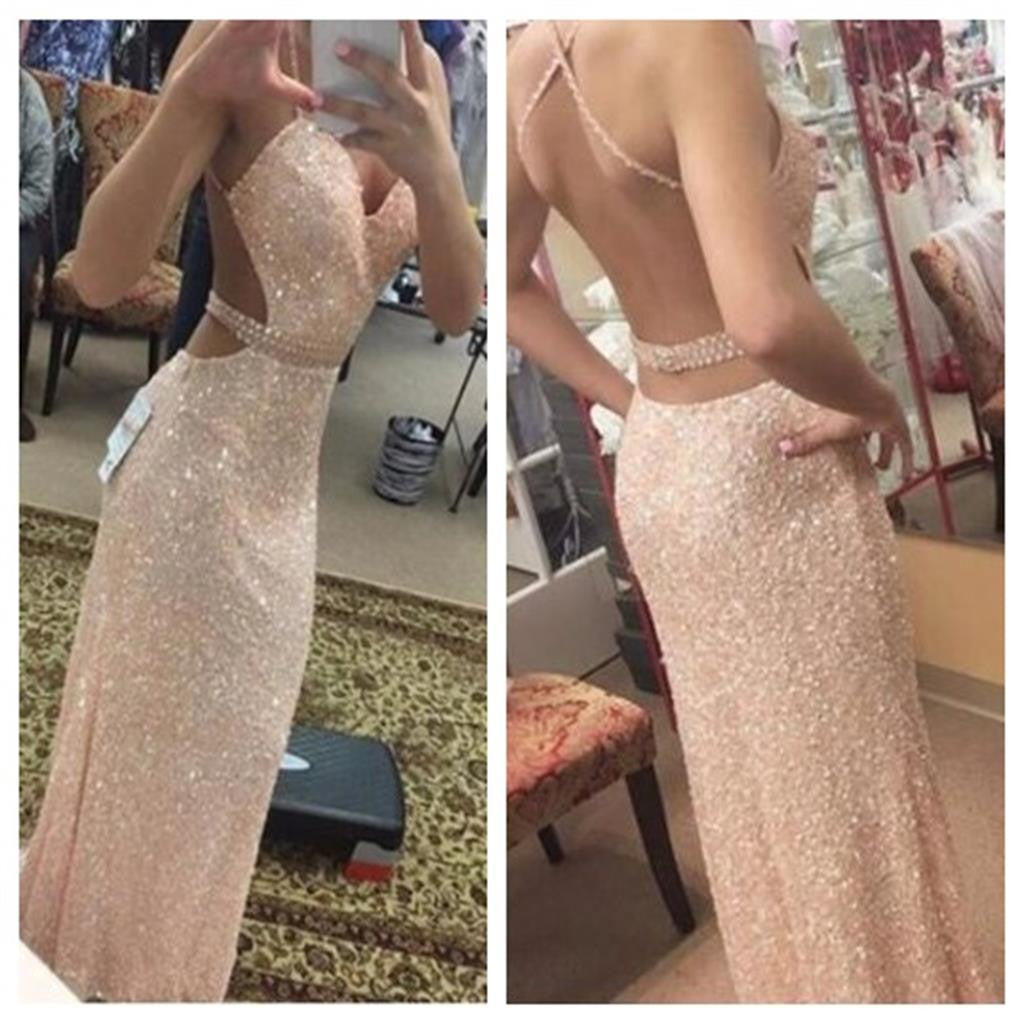 Backless Sexy Sequined Mermaid Spaghetti Straps Evening Party Formal Prom Dress,PD0051