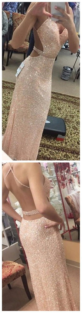 Backless Sexy Sequined Mermaid Spaghetti Straps Evening Party Formal Prom Dress,PD0051