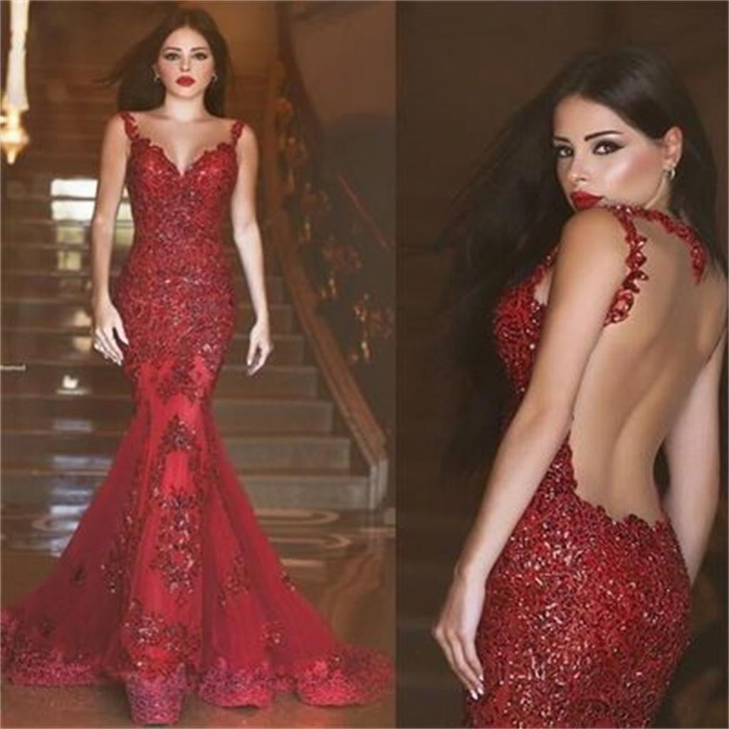 Red Mermaid Backless Sexy Party Elegant Evening Cocktail Prom Dress,PD0077