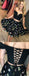 Black Two Piece Off Shoulder Embroidery Homecoming Dresses ,HD0025