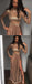 Brown Jersey Shiny Lace Long Sleeve High Neck Prom Dresses ,PD00301
