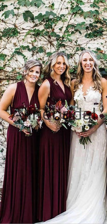 Cheap Burgund Jersey Long Beach Summer Bridesmaid Dresses AB4228