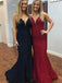 Cheap Spaghetti Straps Mermaid Navy Blue Burgundy Lace Prom Dresses PD1028