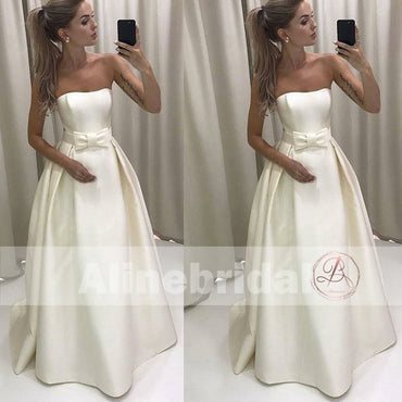 Cheap Ivory Satin Strapless Ball Gown Wedding Dresses With Bow , AB1148