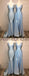 Dusty Blue Mismatched Spaghetti Strap Mermaid Bridesmaid Dresses, AB4052