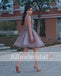 Dusty Purple Organza Lace With Beads Backless Homecoming Dresses, HD0002
