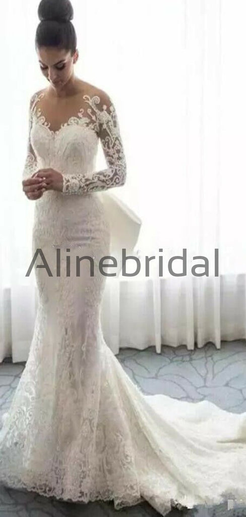 Elegant Long Sleeves Lace Mermaid Long Wedding Dresses WD0573