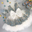 Gorgeous Gold And Dusty Blue Lace Ivory Tulle Satin Bow Knot Flower Girl Dresses, FGS103
