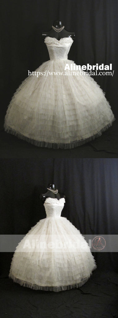 Gorgeous Ivory Lace Pleating Tulle Sweetheart Strapless Homecoming Dresses, HD0005