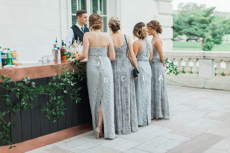 Grey Mismatched Sleeveless Chiffon Lace Elegant Long Bridesmaid Dresses , AB1218