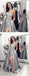 Grey Satin One Shoulder Applique Long Sleeve Prom Dresses  ,PD00144