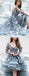 Grey Unique Applique Illusion High Low Long Sleeve Prom Dresses,PD00172