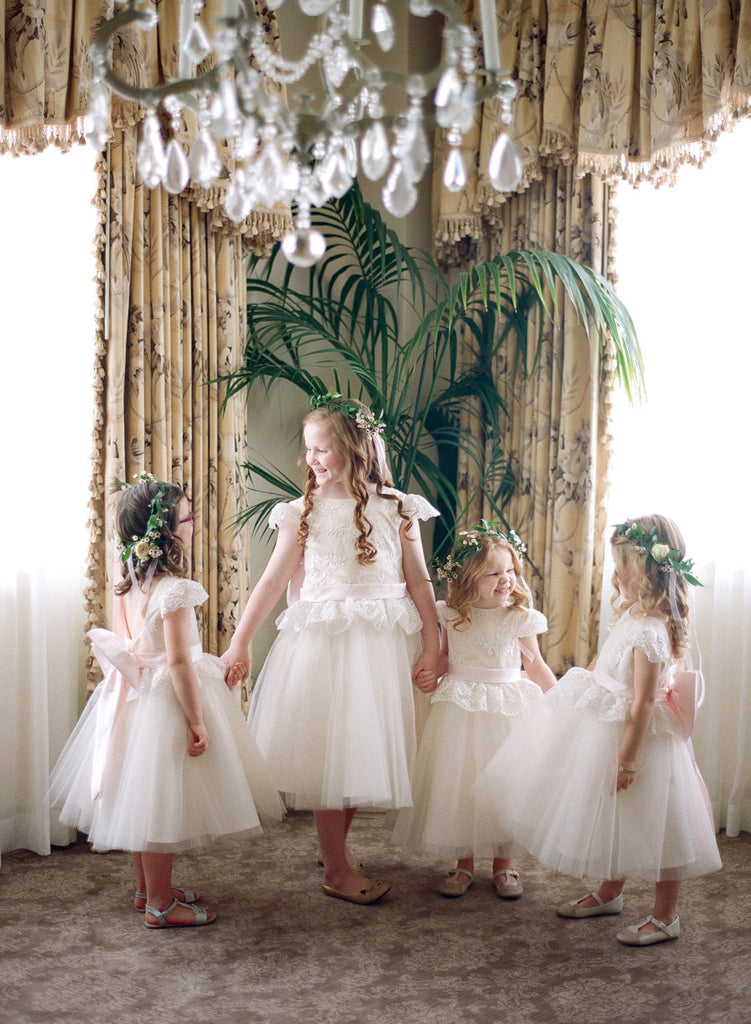 Ivory Lace Tulle  Cap Sleeve Round Neck Scoop Back With Pink Bow Know Flower Girl Dresses, FGS106