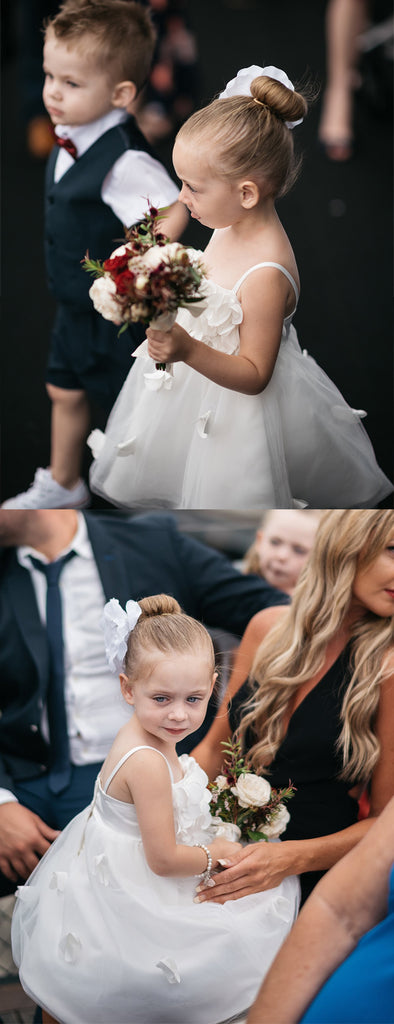 Ivory Tulle Handmade Flowers Applique Spaghetti Strap Flower Girl Dresses, FGS140