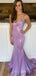 Lilac Sparkly Pleated Plunging Neck Bodycon Mermaid Long Prom Dress PD1045