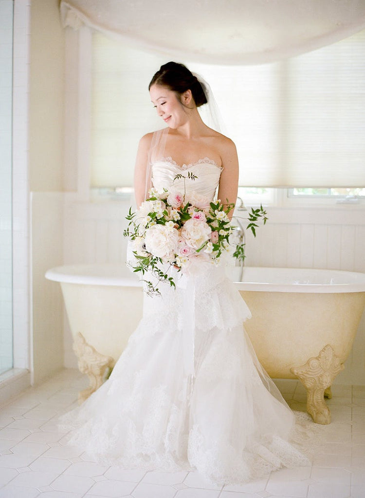 Long Tiered Lace Mermaid Strapless Vintage Charming Wedding Dresses, AB1084