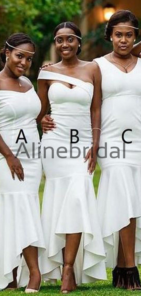 Mermaid Mismatched Off White Satin Formal Bridesmaid Dresses AB4243