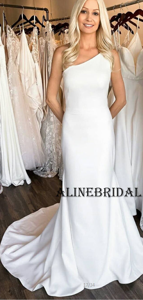 Mermaid One Shoulder Satin Simple Wedding Dresses WD1208