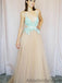 Modest A-Line Tulle Lace Long Prom Dress, Champagne Evening Dress PD1035