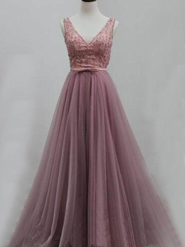 New Arrival Tulle V-Back Aline Discount Evening Party Prom Dresses Online,PD0173